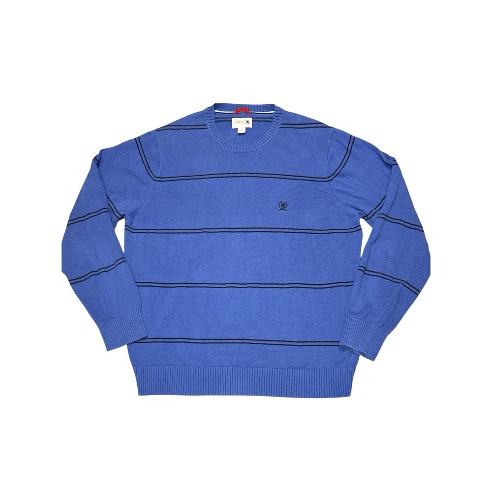 Tommy Hilfiger Crest Sweater Mens‎ Large Blue Navy Striped Crewneck Ribbed Knit - Picture 2 of 9